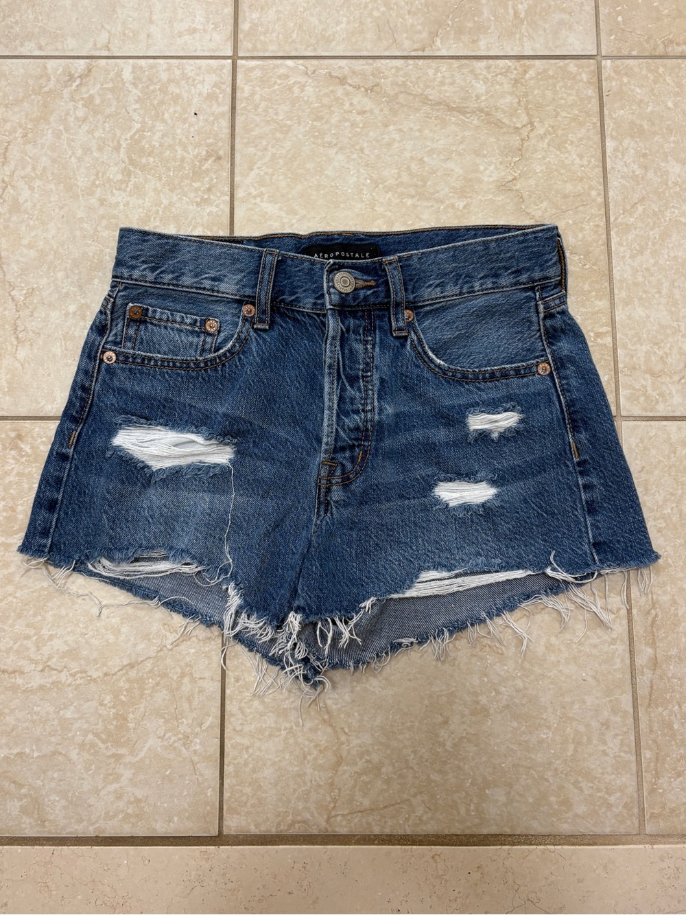 Aeropostale Y2K Distressed Boyfriend Dark Blue Denim Shorts size 00